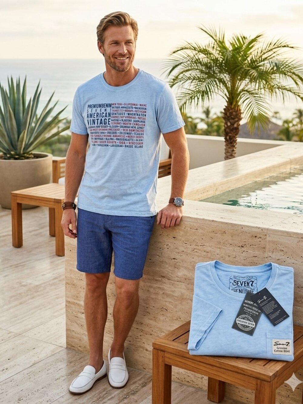 NWT Seven7 Graphic T-Shirt Men XXL Blue USA State Names Spell Out Soft Cotton